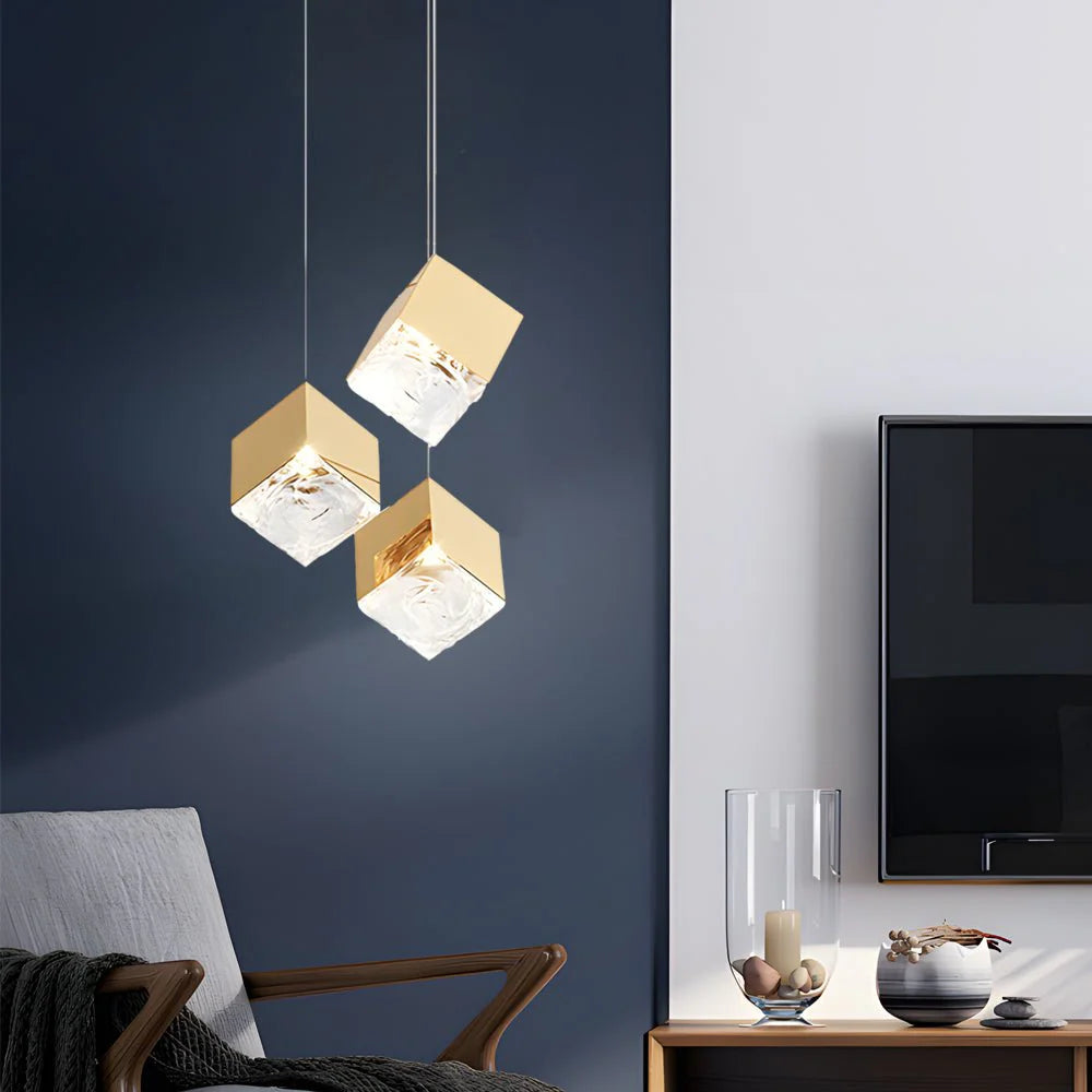 1/3/6/9-Light Multi Glass Ice Cube Metallic Staircase Chandelier - XYlight