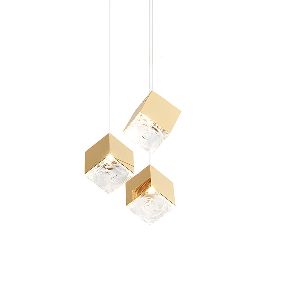 1/3/6/9-Light Multi Glass Ice Cube Metallic Staircase Chandelier - XYlight