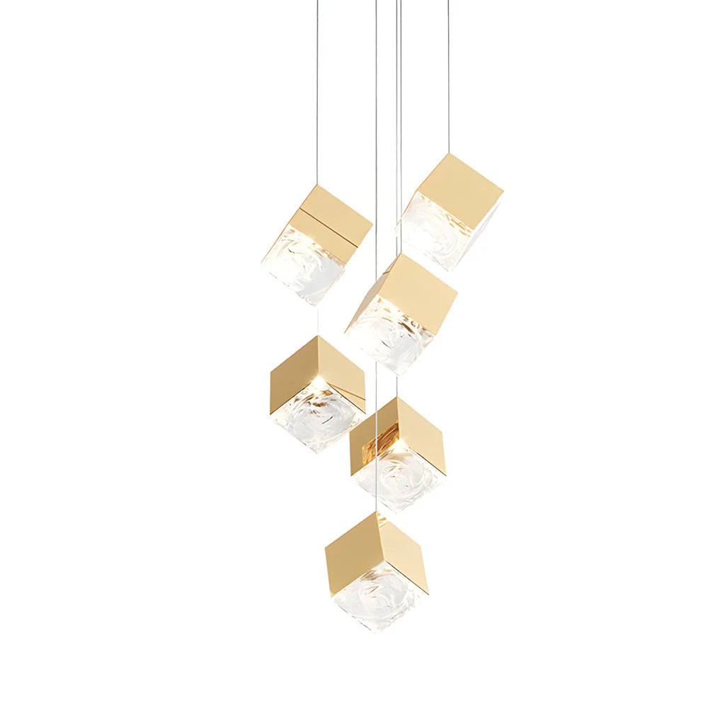 1/3/6/9-Light Multi Glass Ice Cube Metallic Staircase Chandelier - XYlight