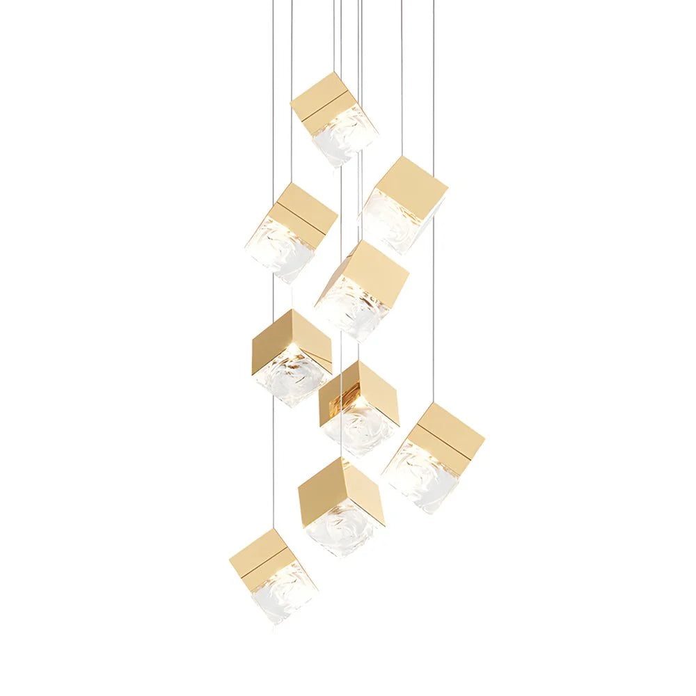 1/3/6/9-Light Multi Glass Ice Cube Metallic Staircase Chandelier - XYlight