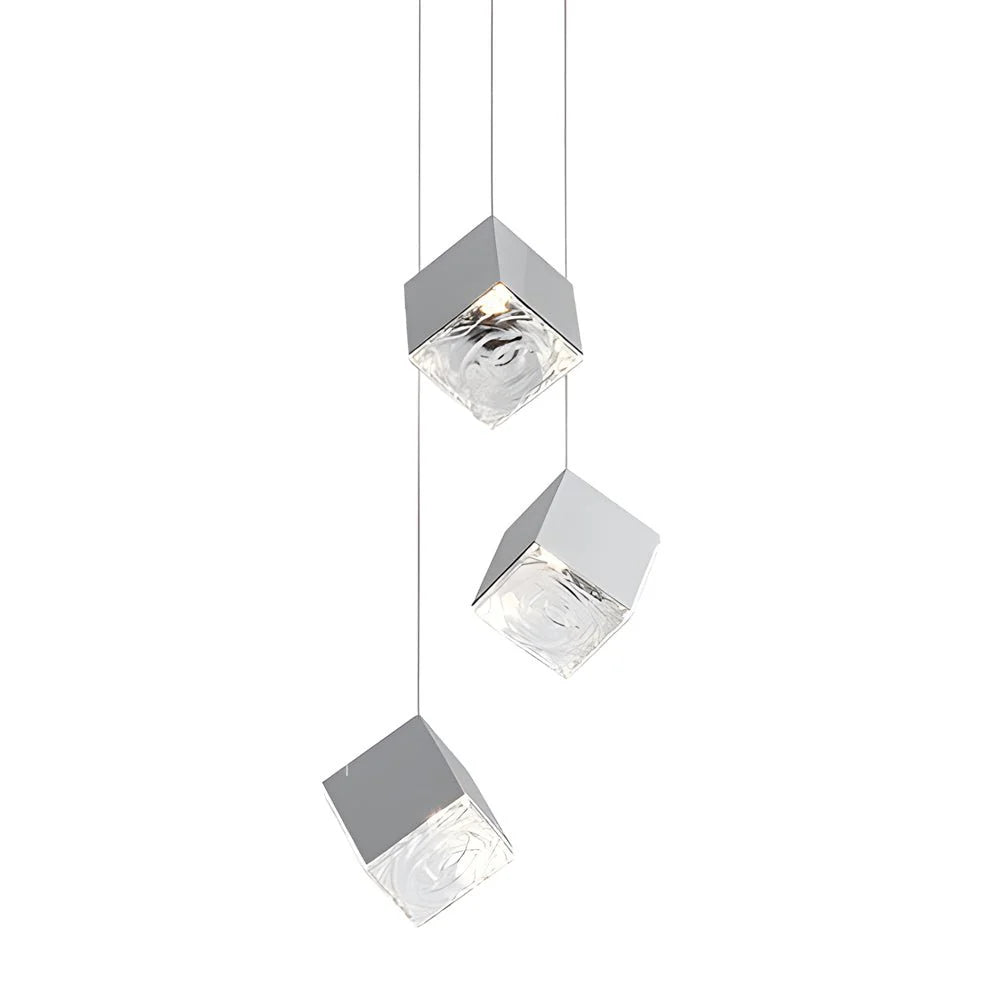 1/3/6/9-Light Multi Glass Ice Cube Metallic Staircase Chandelier - XYlight