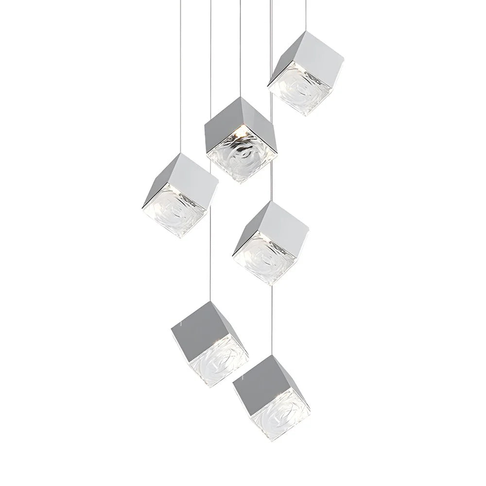 1/3/6/9-Light Multi Glass Ice Cube Metallic Staircase Chandelier - XYlight