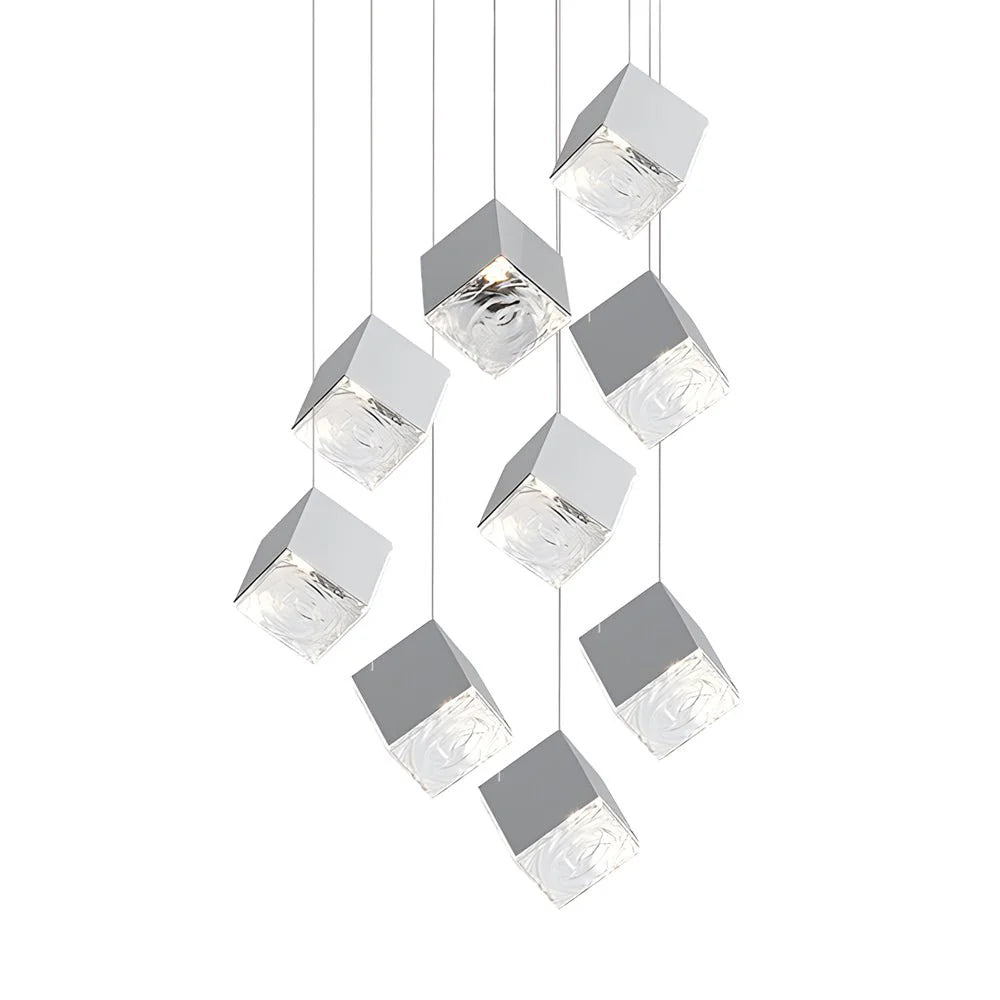 1/3/6/9-Light Multi Glass Ice Cube Metallic Staircase Chandelier - XYlight