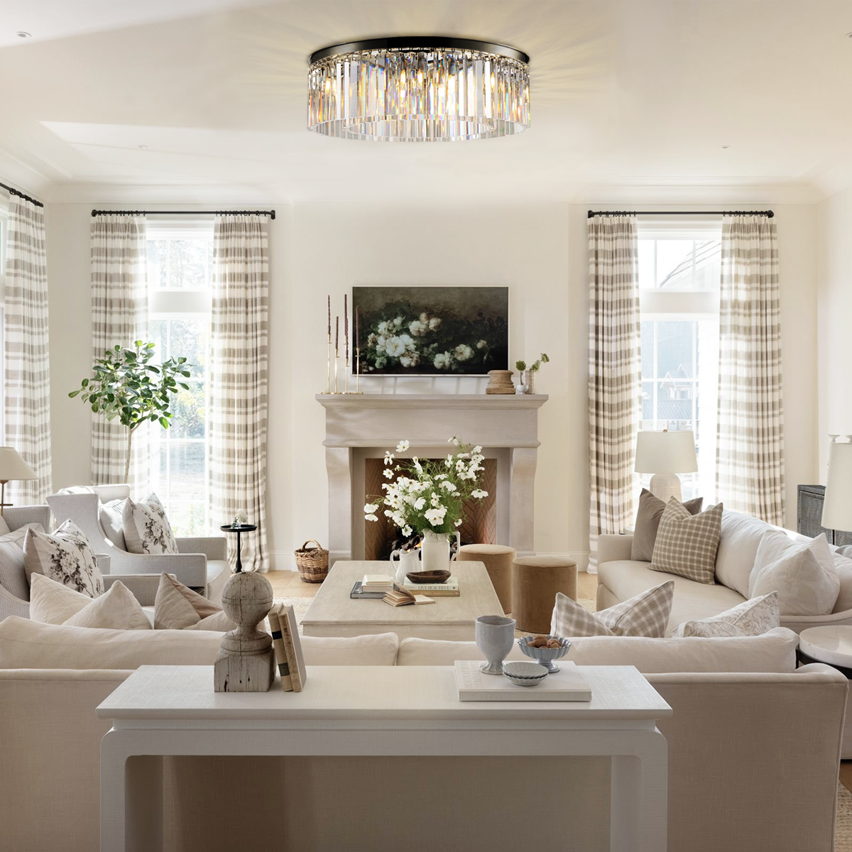 Olmavor 1920s-Style 1-Tier Crystal Round Flush Mount - XYlight