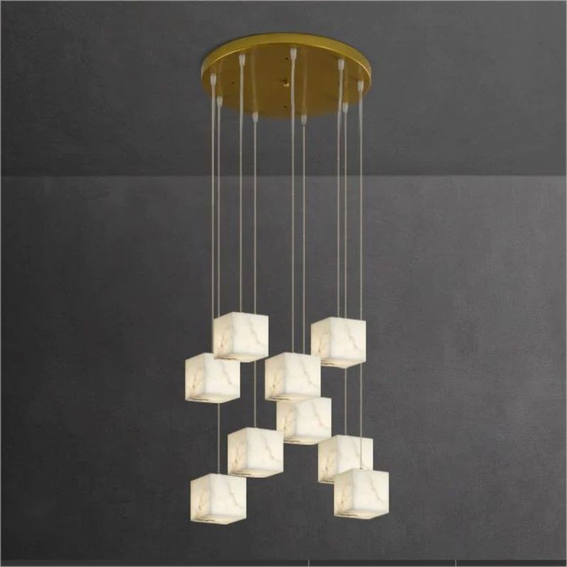 Alabaster Cube Foyer Staircase Long Chandelier - XYlight