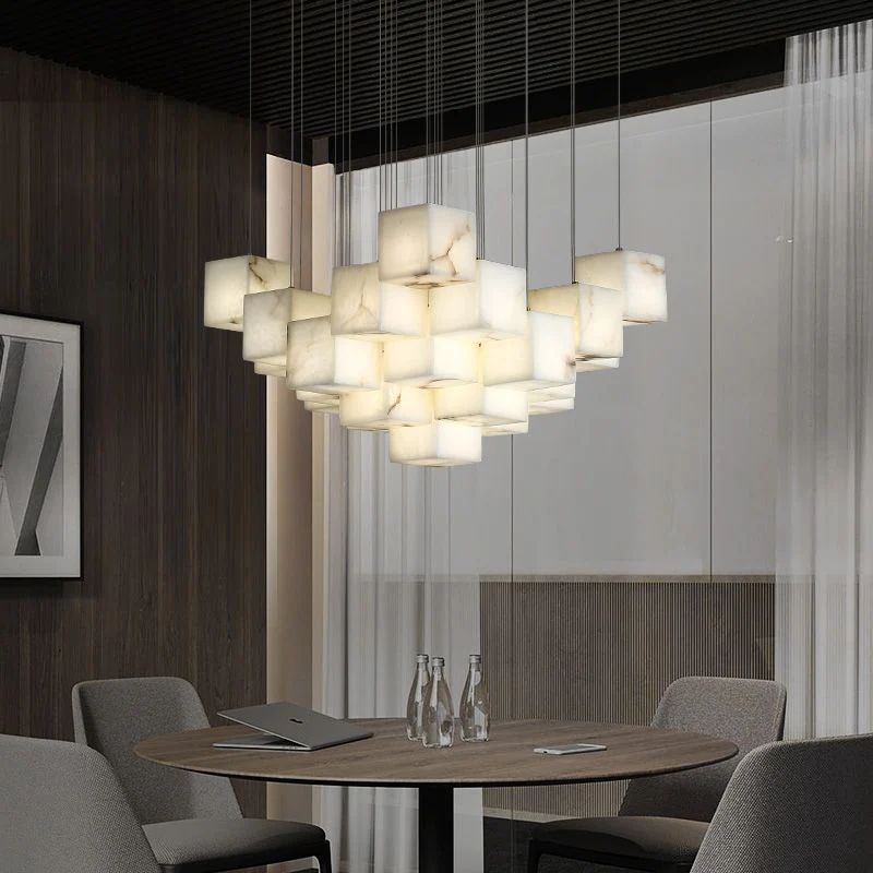 Alabaster Cube Foyer Staircase Long Chandelier - XYlight