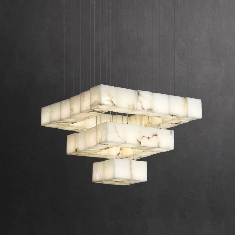 Alabaster Cube Foyer Staircase Long Chandelier - XYlight