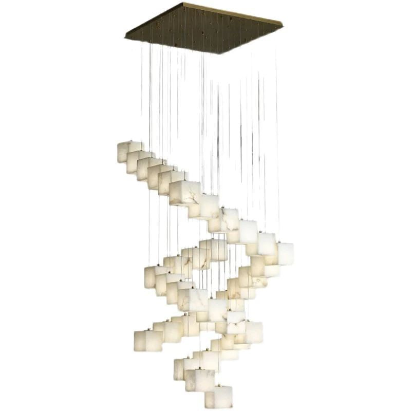 Alabaster Cube Foyer Staircase Long Chandelier - XYlight