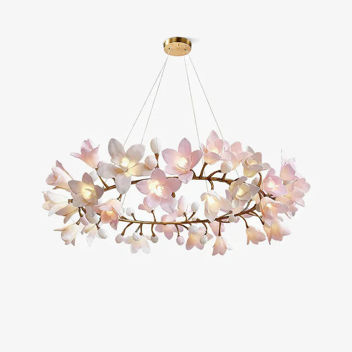 Amara Pink Orchid & Brass Circular Chandelier - XYlight