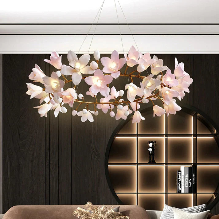Amara Pink Orchid & Brass Circular Chandelier - XYlight