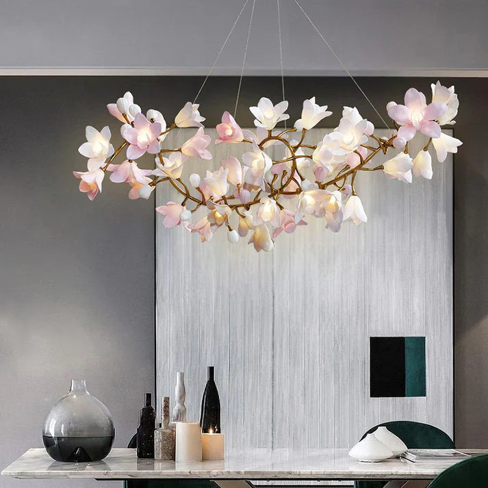 Amara Pink Orchid & Brass Circular Chandelier - XYlight