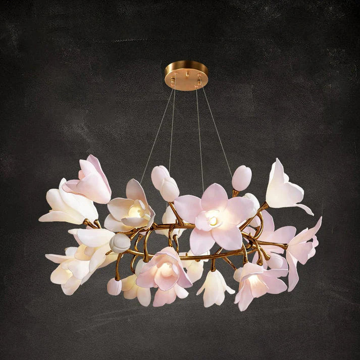 Amara Pink Orchid & Brass Circular Chandelier - XYlight