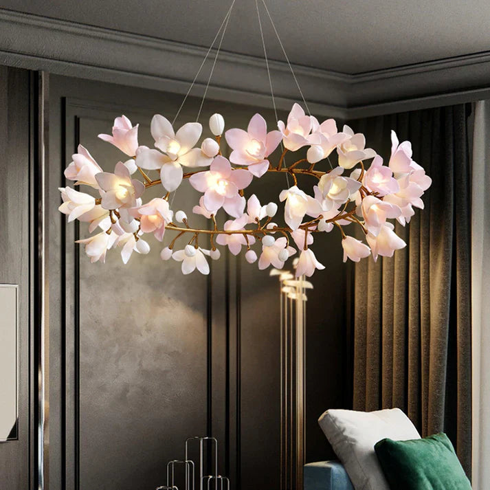 Amara Pink Orchid & Brass Circular Chandelier - XYlight