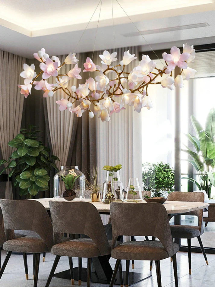Amara Pink Orchid & Brass Circular Chandelier - XYlight