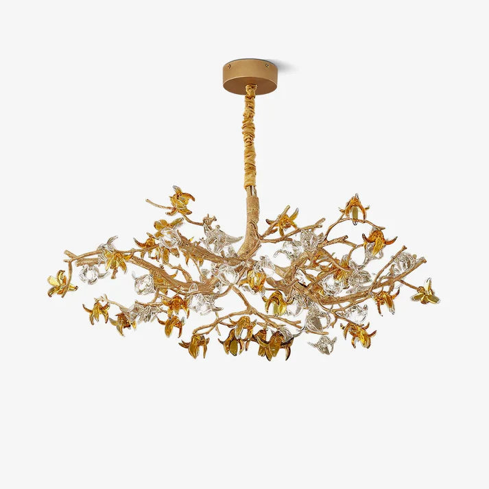 Aosta Orchid Branch & Crystal Bloom Brass Chandelier