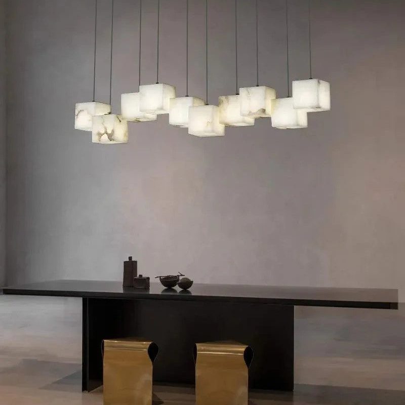 Aries Spanish Marble Cube Chandelier 10 Lights