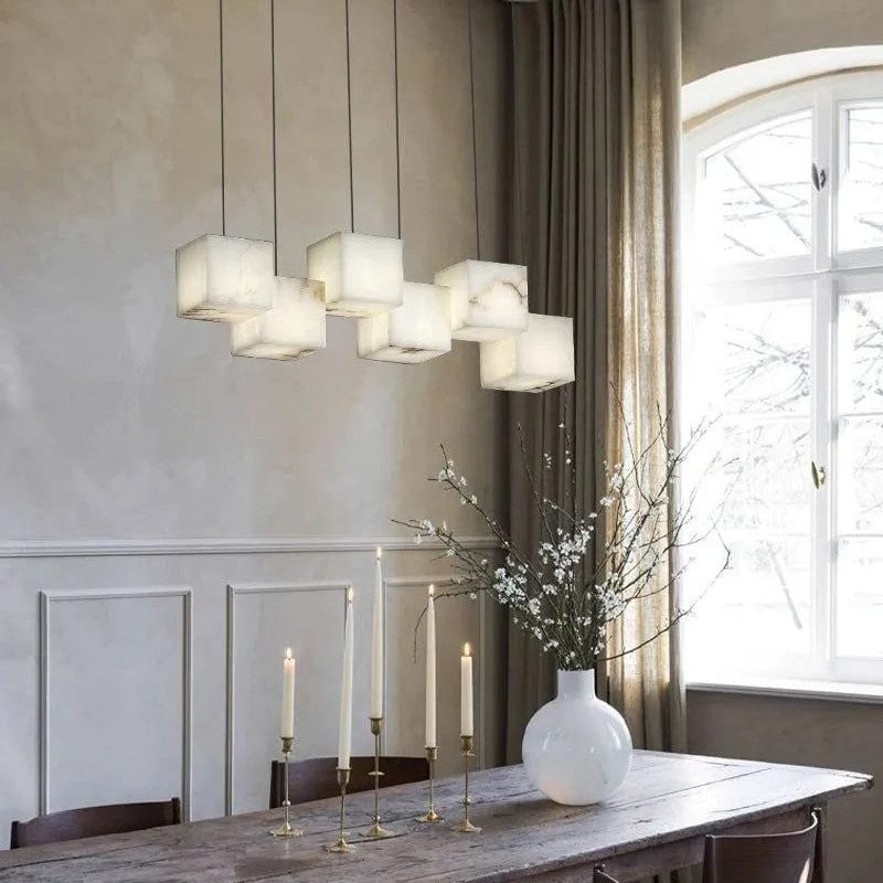 Aries Spanish Marble Cube Chandelier 6 Lights