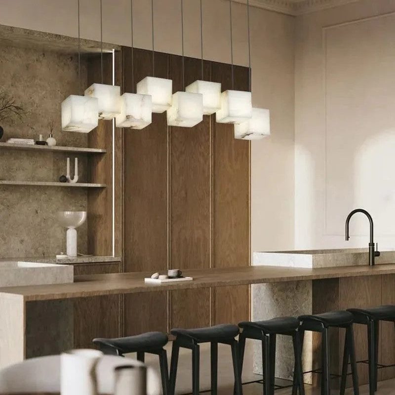 Aries Spanish Marble Cube Chandelier 8 Lights