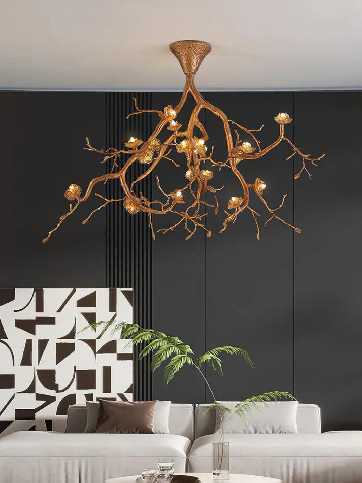 Aurelia Golden Branch & Porcelain Bloom Chandelier - XYlight