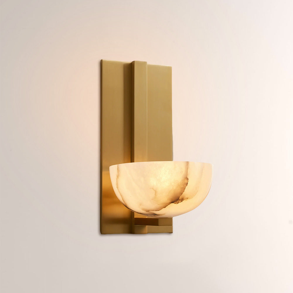 Briar Alabaster Bowl Wall Sconce with Brass Backplate - XYlight