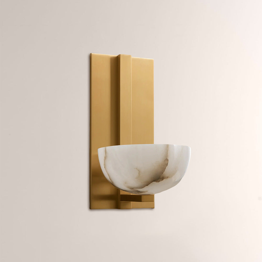Briar Alabaster Bowl Wall Sconce with Brass Backplate - XYlight