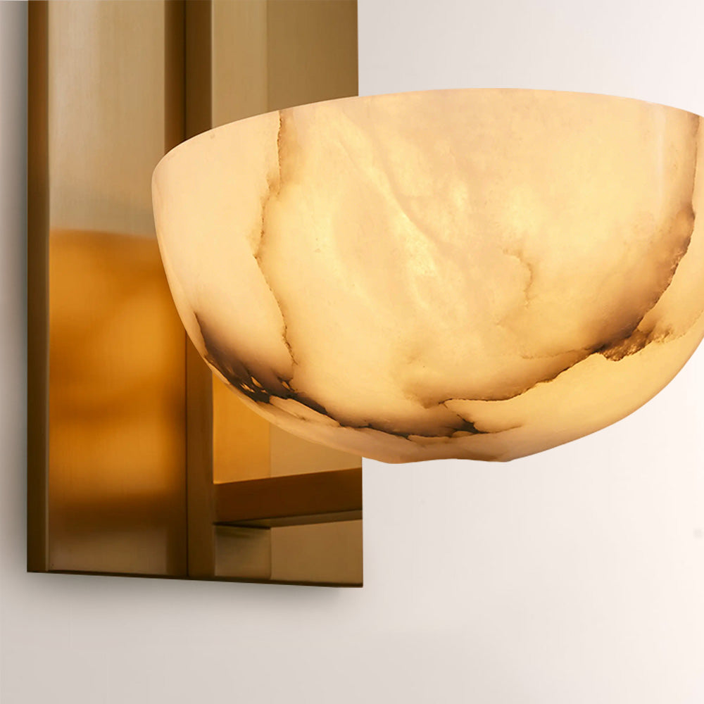 Briar Alabaster Bowl Wall Sconce with Brass Backplate - XYlight