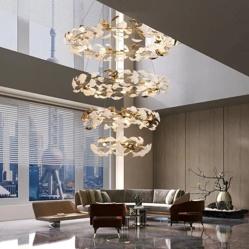 Ceramic Ginkgo Round Staircase Chandelier - XYlight