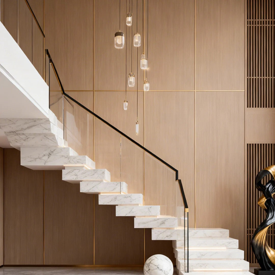 Chandelier for Staircase Full Copper Luxury Crystal Ceiling Light - XYlight