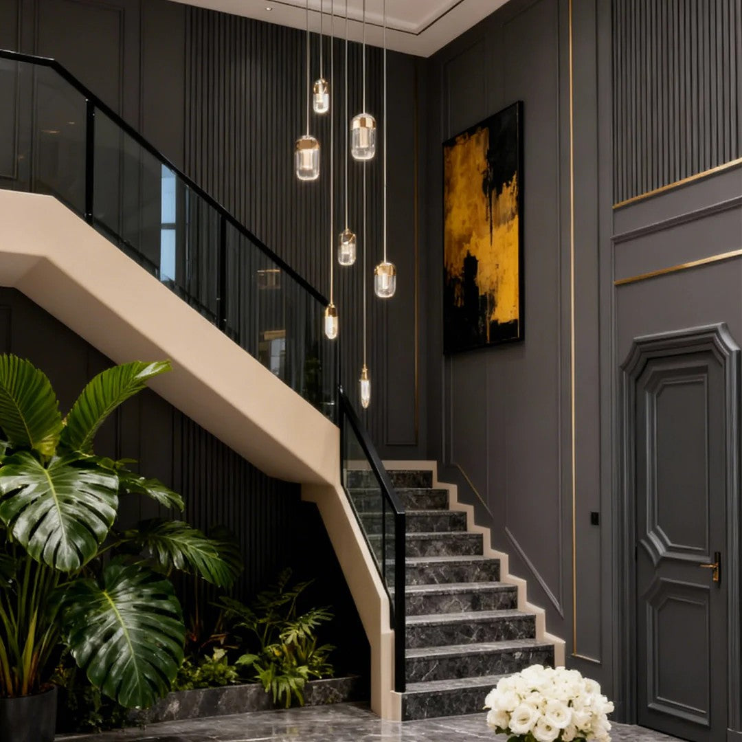 Chandelier for Staircase Full Copper Luxury Crystal Ceiling Light - XYlight