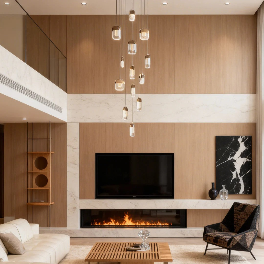 Chandelier for Staircase Full Copper Luxury Crystal Ceiling Light - XYlight