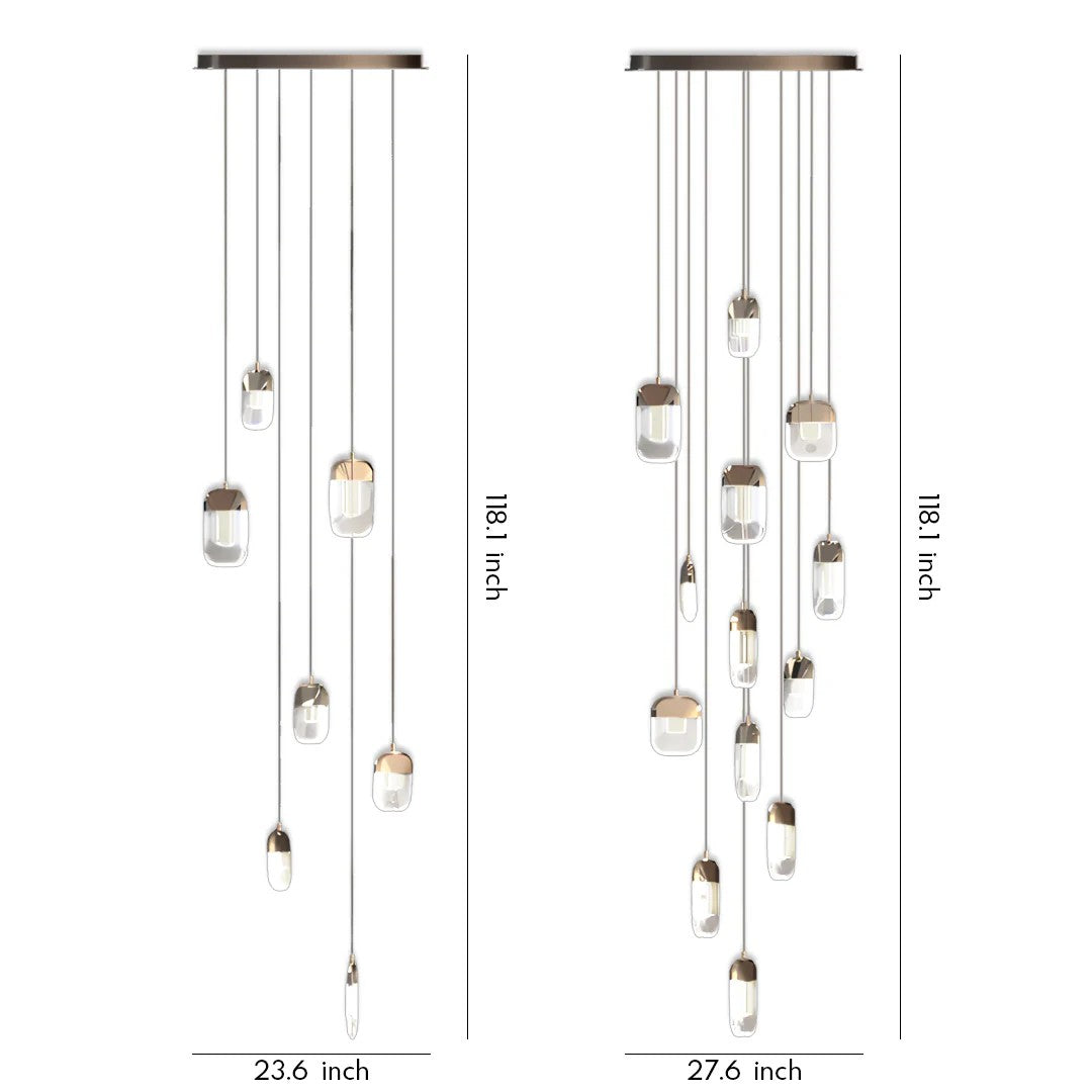 Chandelier for Staircase Full Copper Luxury Crystal Ceiling Light - XYlight