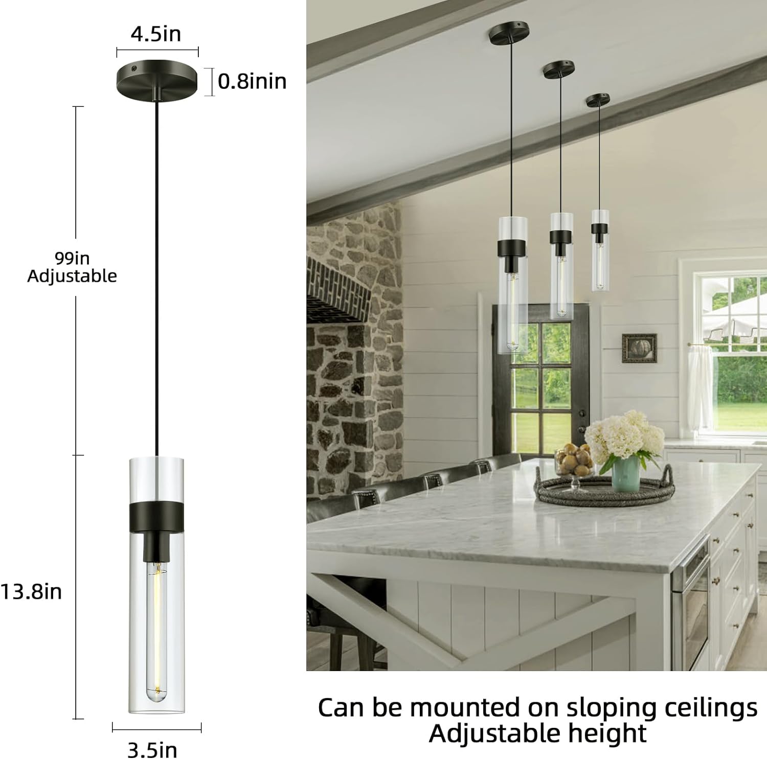 Glass Tube Brass Pendant Lights 1 Light/7 Lights - XYlight