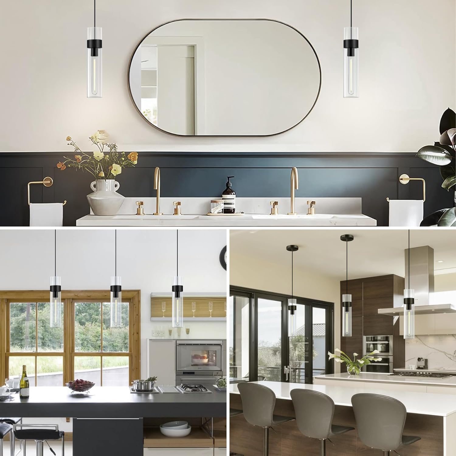 Glass Tube Brass Pendant Lights 1 Light/7 Lights - XYlight