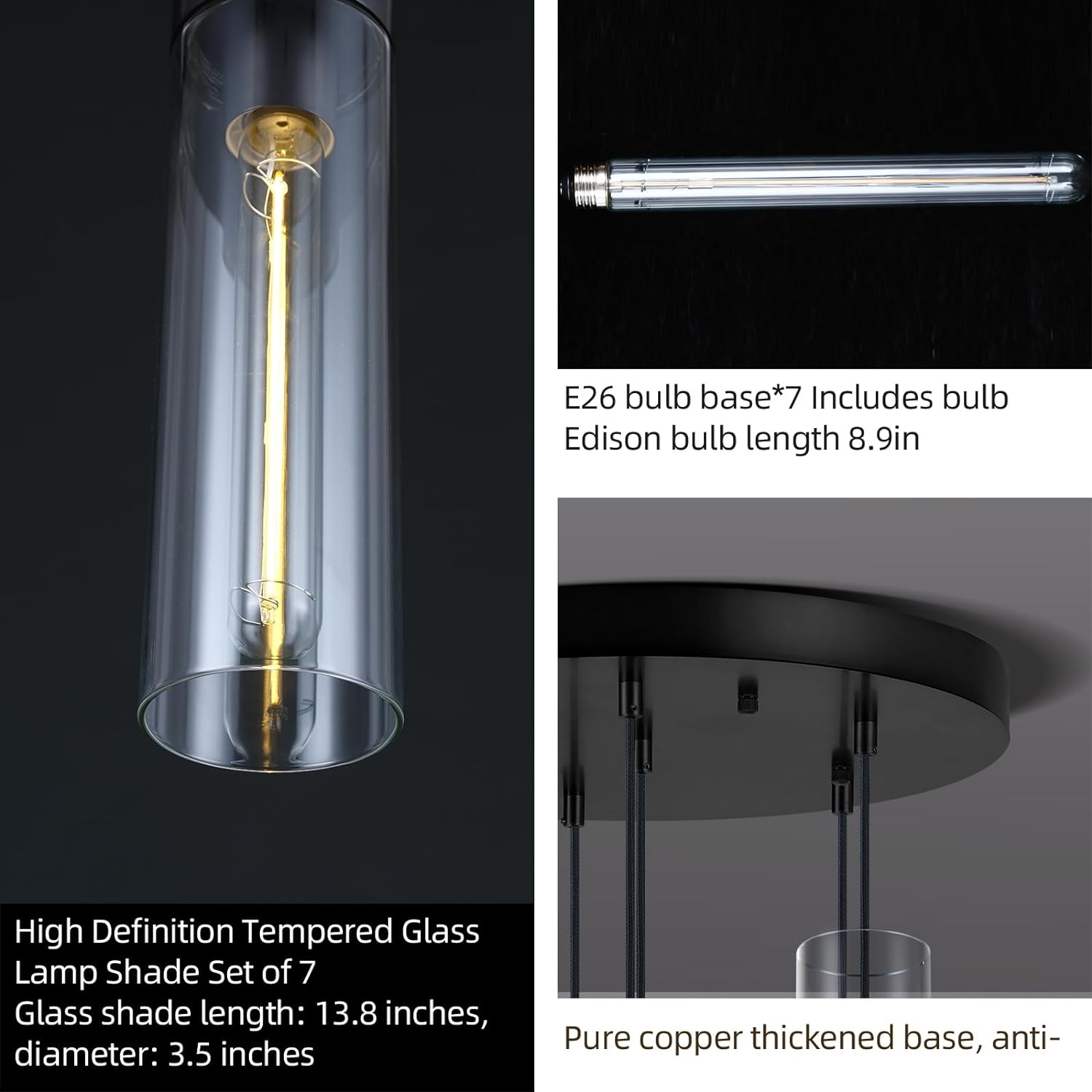 Glass Tube Brass Pendant Lights 1 Light/7 Lights - XYlight
