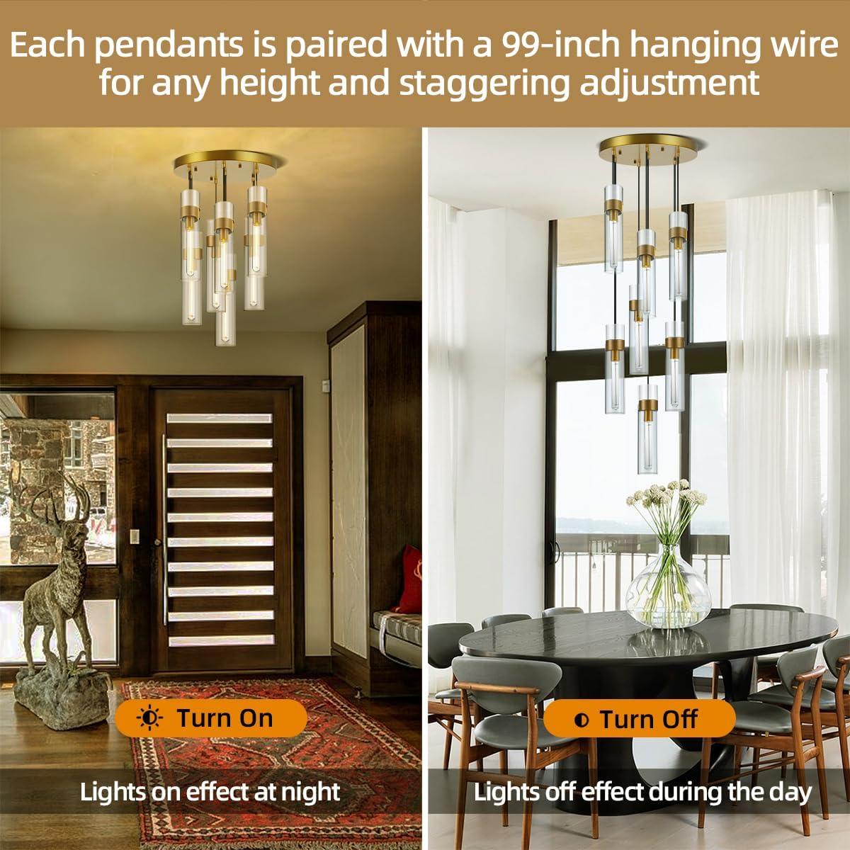 Glass Tube Brass Pendant Lights 1 Light/7 Lights - XYlight