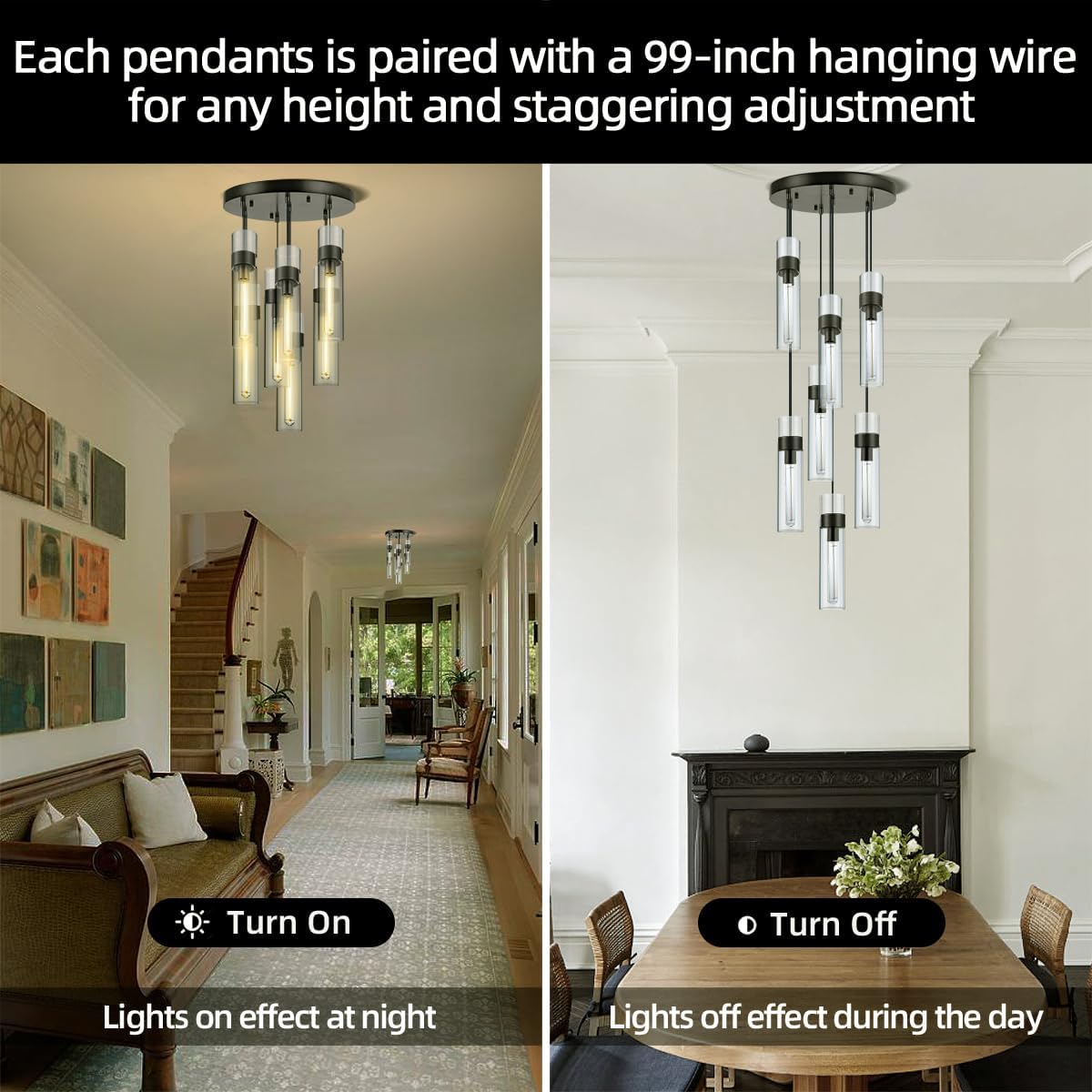 Glass Tube Brass Pendant Lights 1 Light/7 Lights - XYlight