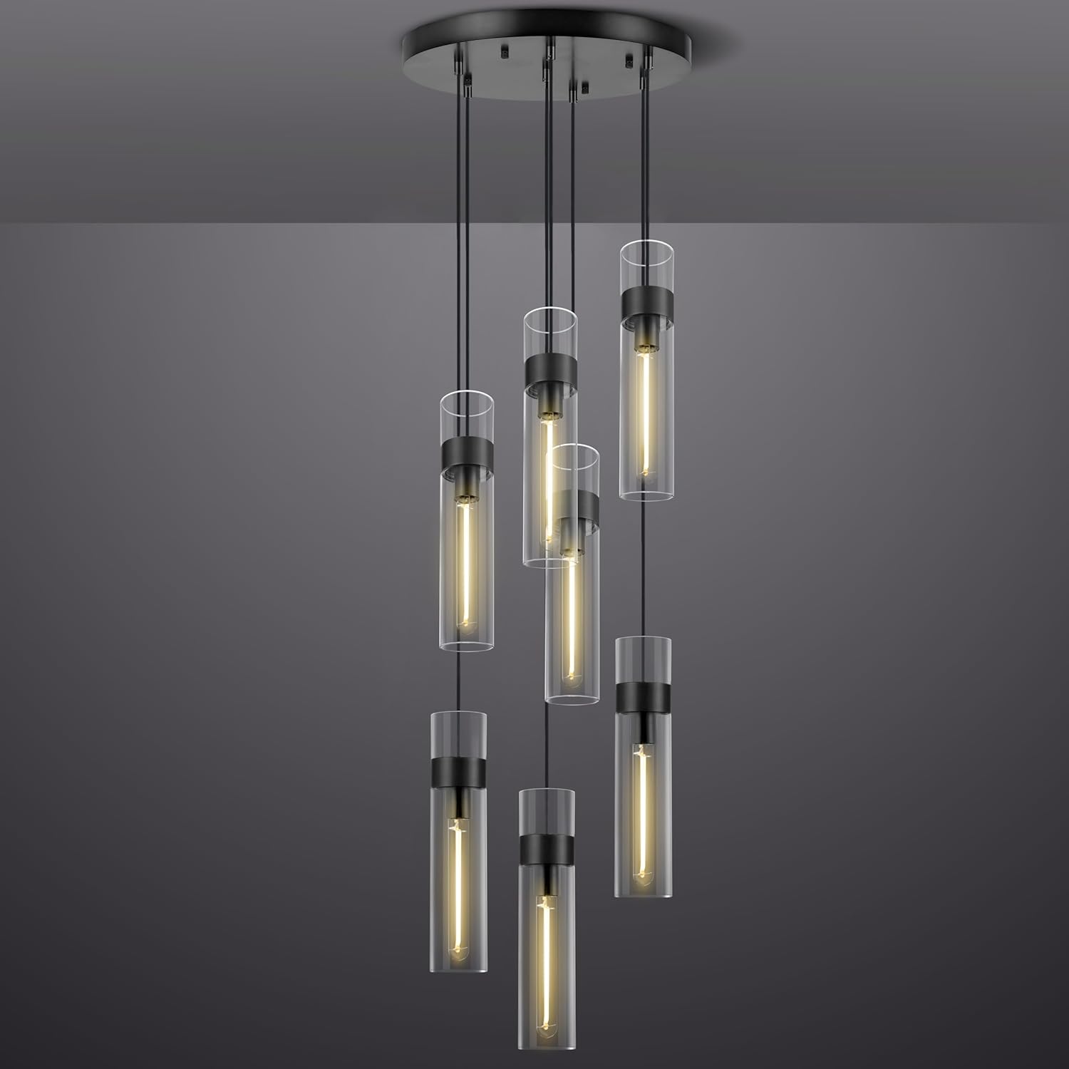 Glass Tube Brass Pendant Lights 1 Light/7 Lights - XYlight
