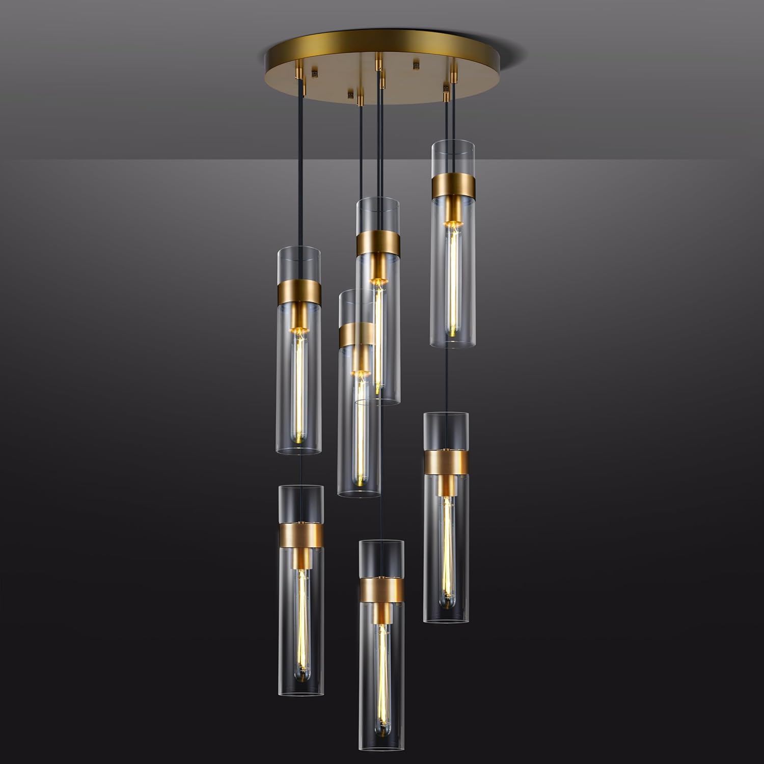 Glass Tube Brass Pendant Lights 1 Light/7 Lights - XYlight