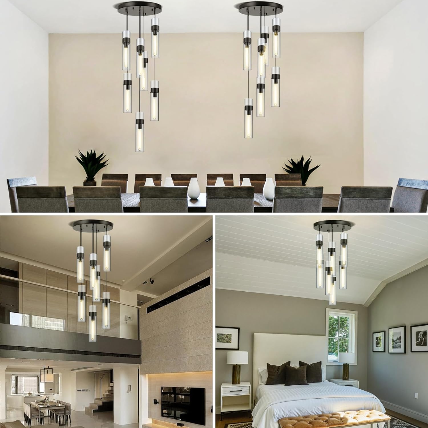 Glass Tube Brass Pendant Lights 1 Light/7 Lights - XYlight