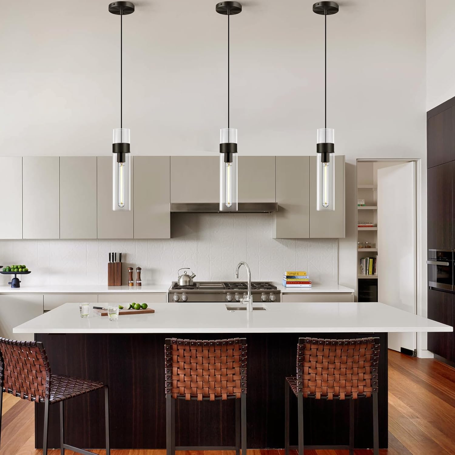 Glass Tube Brass Pendant Lights 1 Light/7 Lights - XYlight