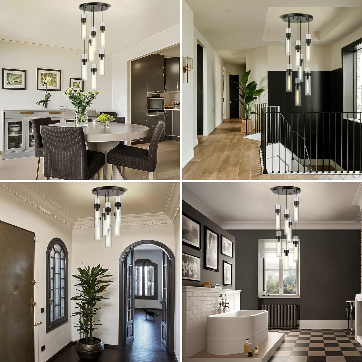 Glass Tube Brass Pendant Lights 1 Light/7 Lights - XYlight