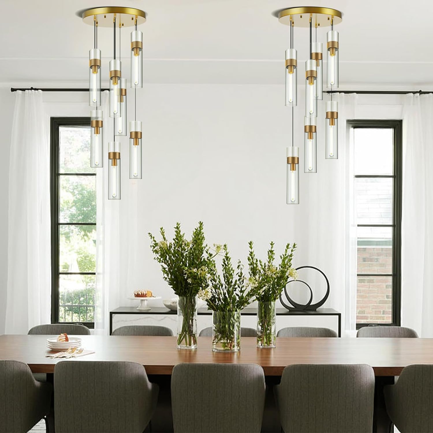 Glass Tube Brass Pendant Lights 1 Light/7 Lights - XYlight