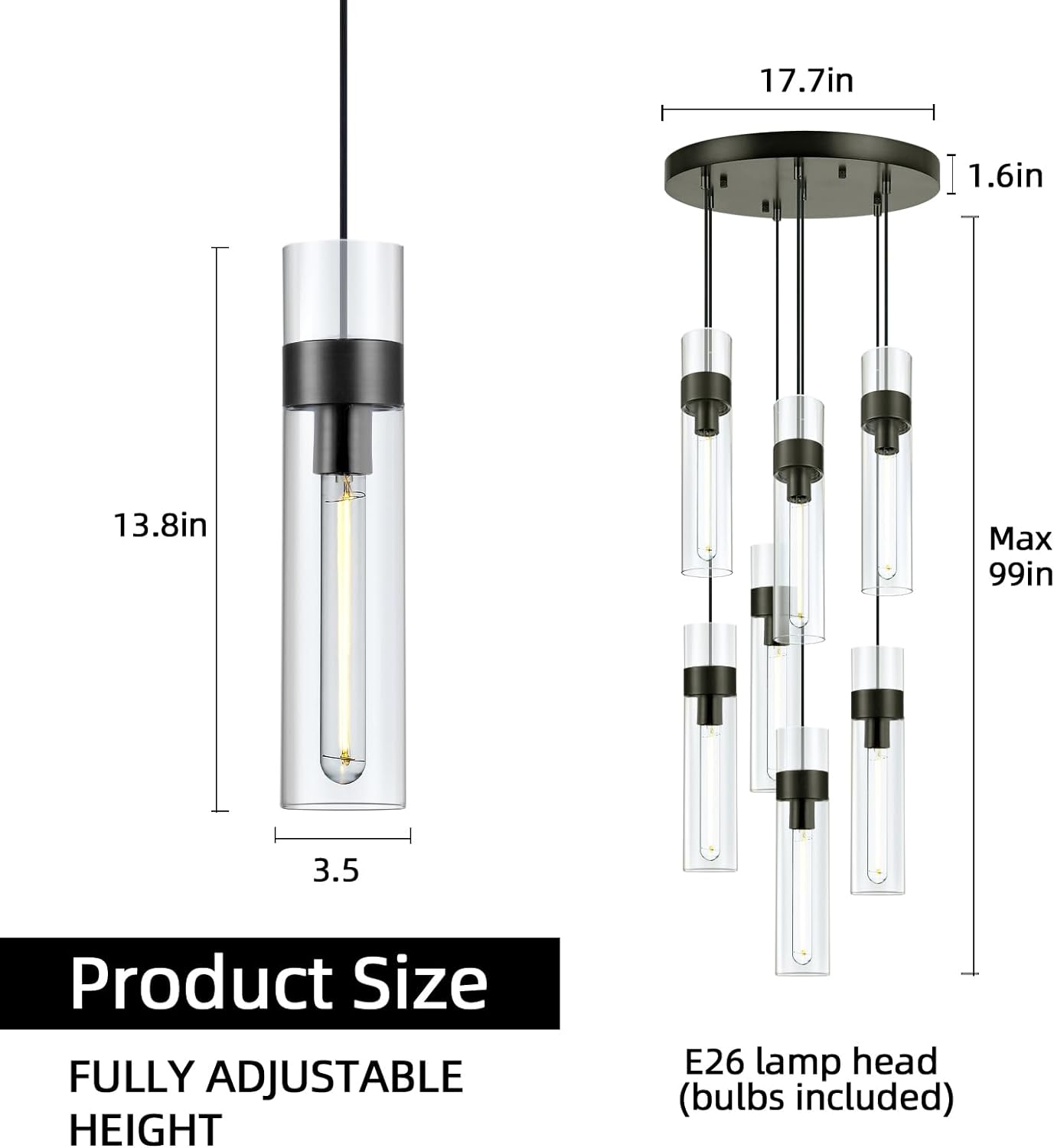 Glass Tube Brass Pendant Lights 1 Light/7 Lights - XYlight