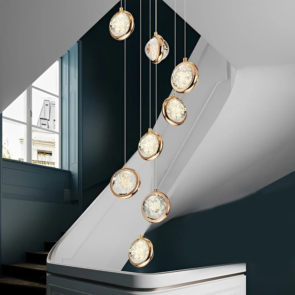 Global Crystal Cluster Adjustable Luxury Staircase Modern Long Chandelier - XYlight