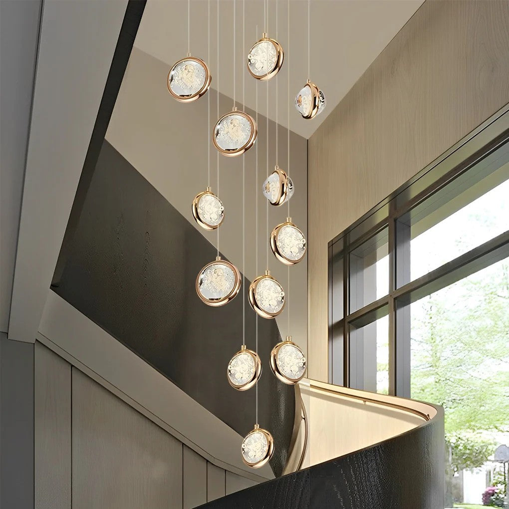 Global Crystal Cluster Adjustable Luxury Staircase Modern Long Chandelier - XYlight