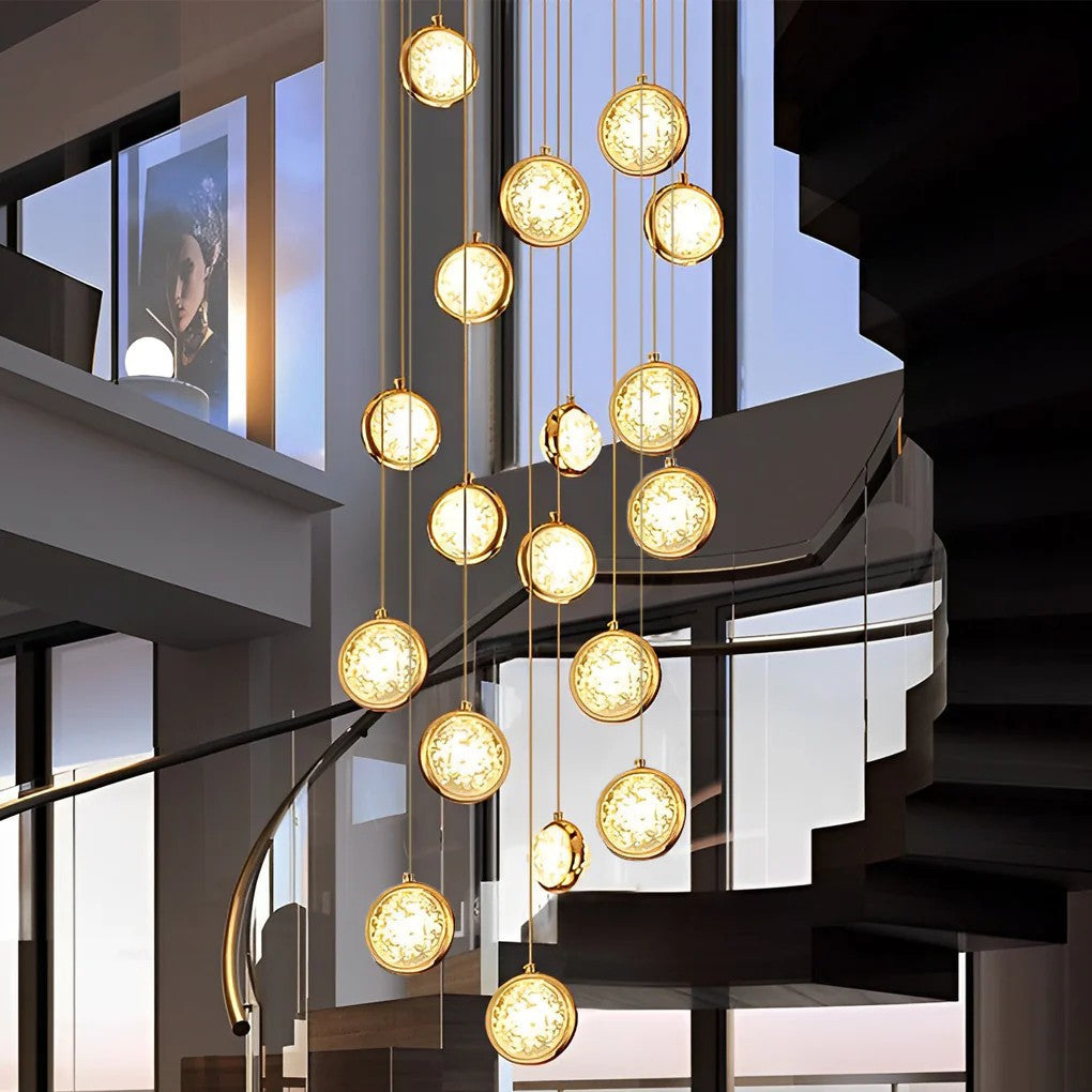 Global Crystal Cluster Adjustable Luxury Staircase Modern Long Chandelier - XYlight