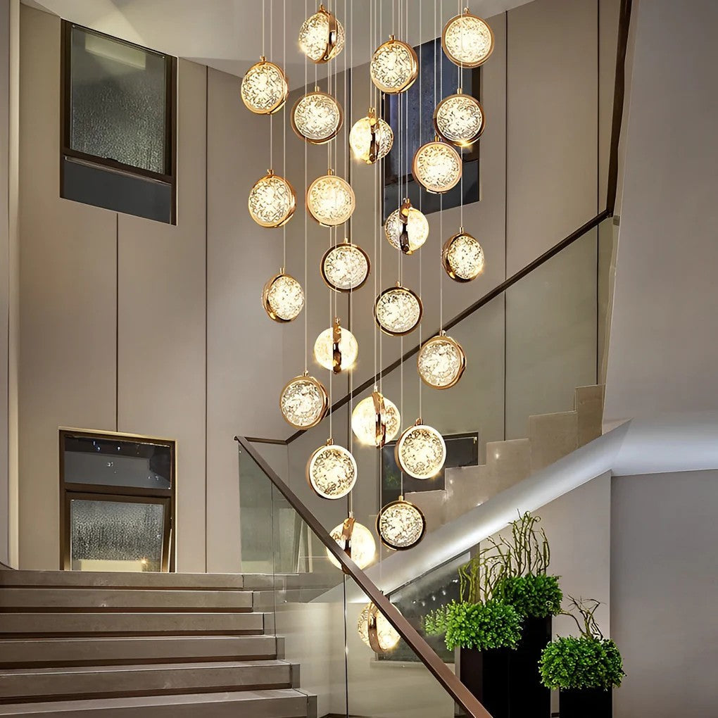 Global Crystal Cluster Adjustable Luxury Staircase Modern Long Chandelier - XYlight