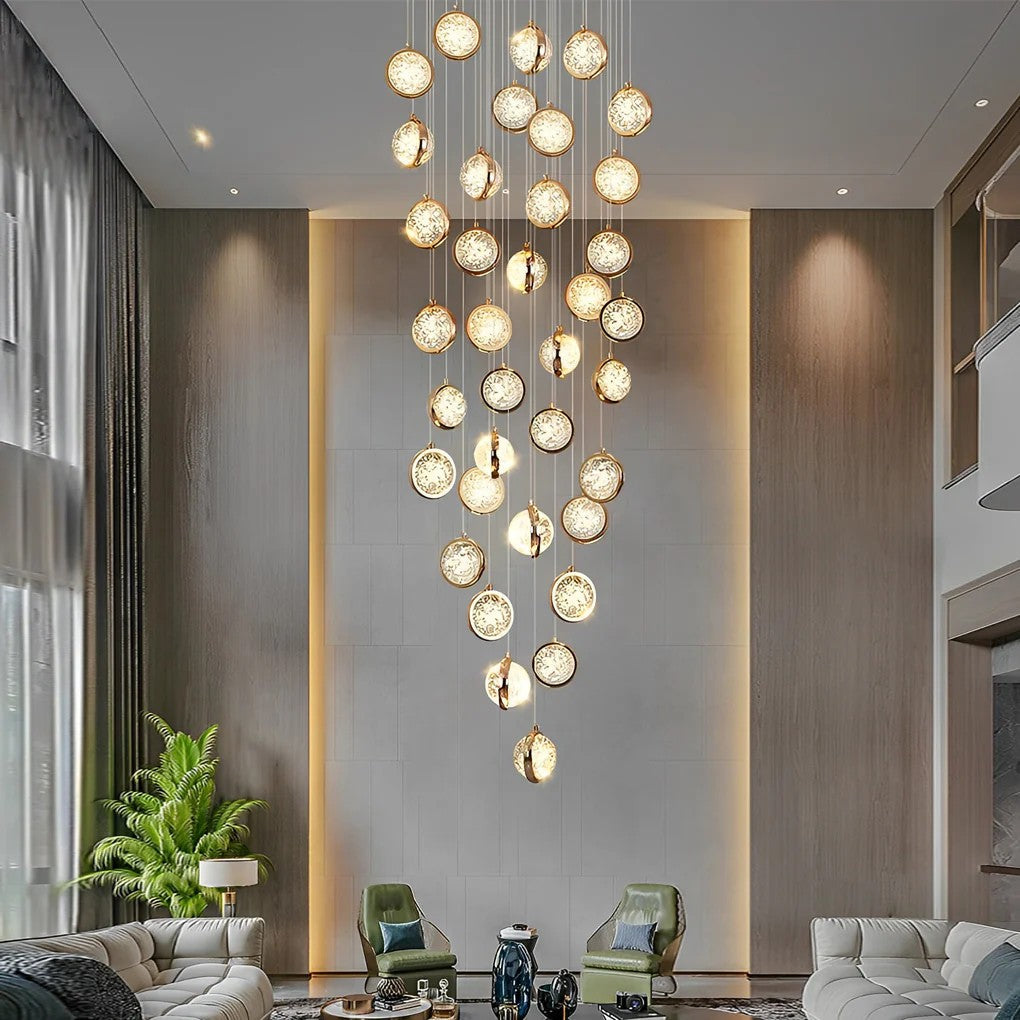 Global Crystal Cluster Adjustable Luxury Staircase Modern Long Chandelier - XYlight