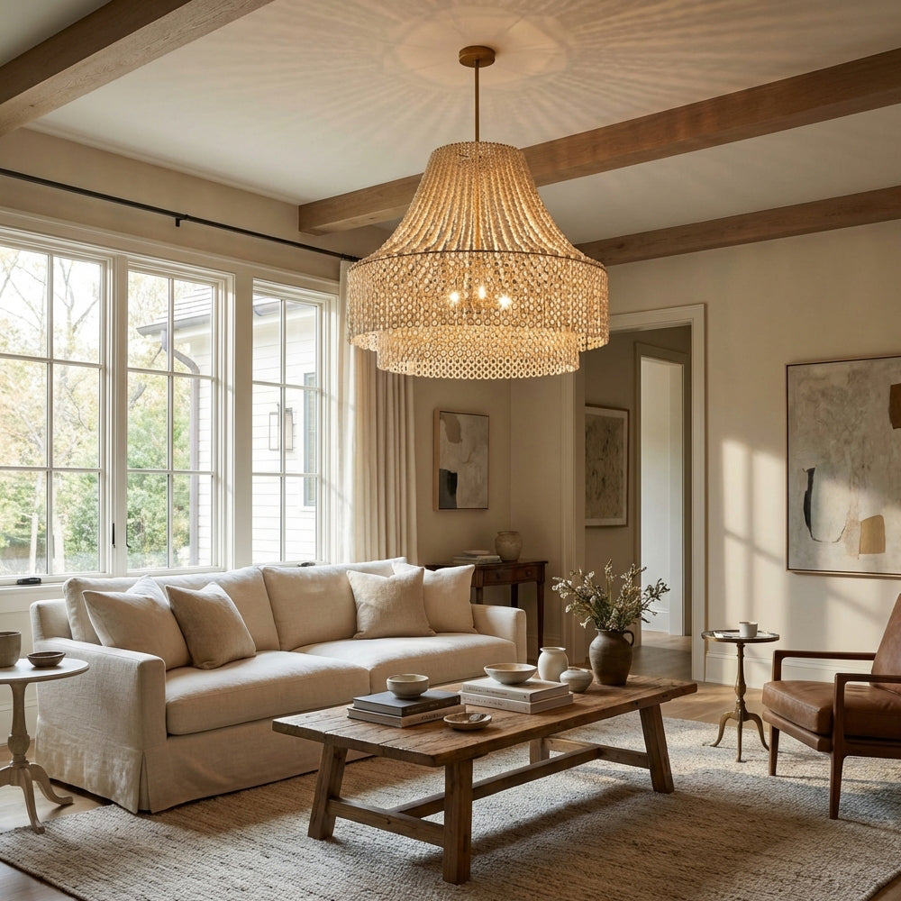 Hamlet Large Beaded Wood Chandelier - XYlight