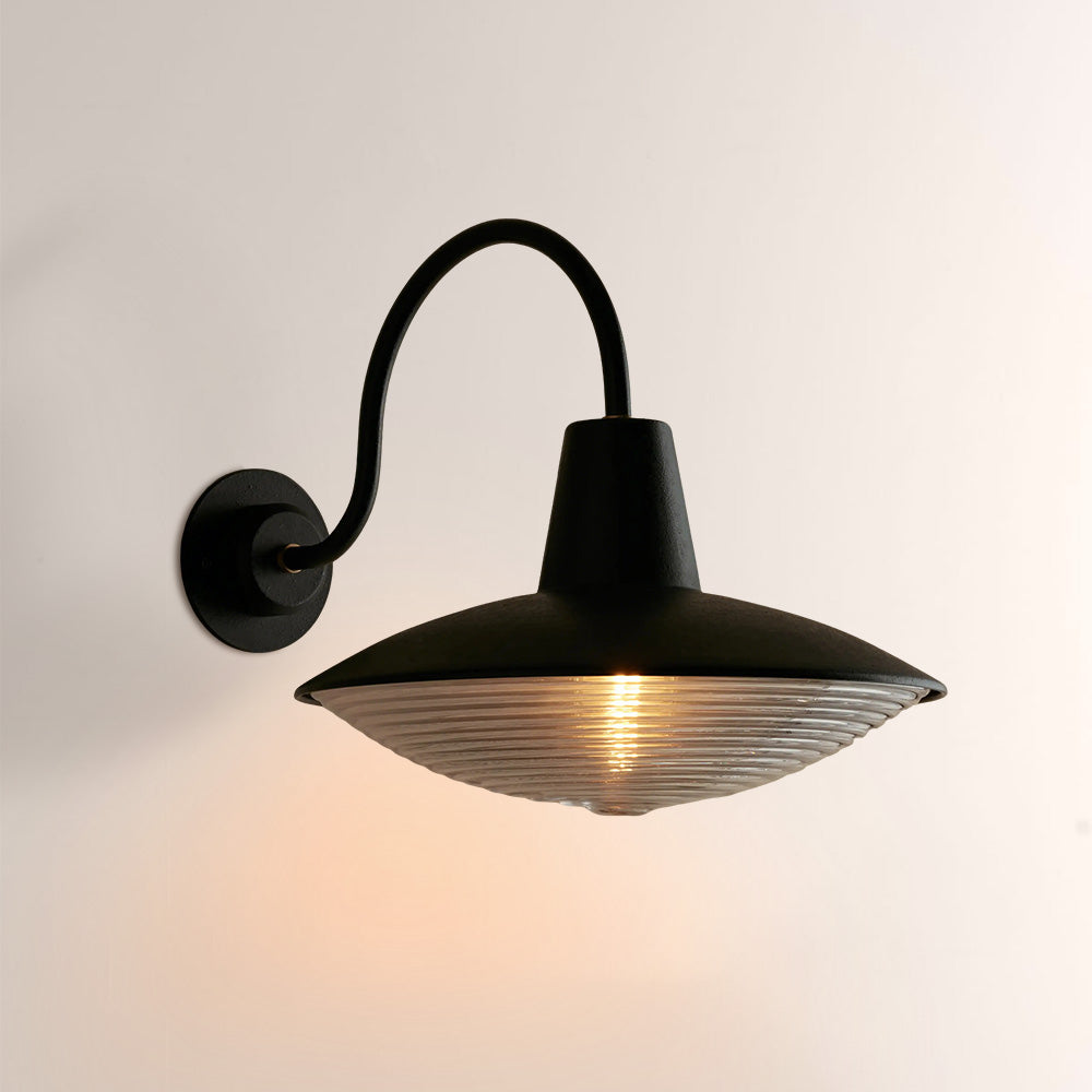 Haven Blackened Iron Ribbed Glass Outdoor Sconce - XYlight